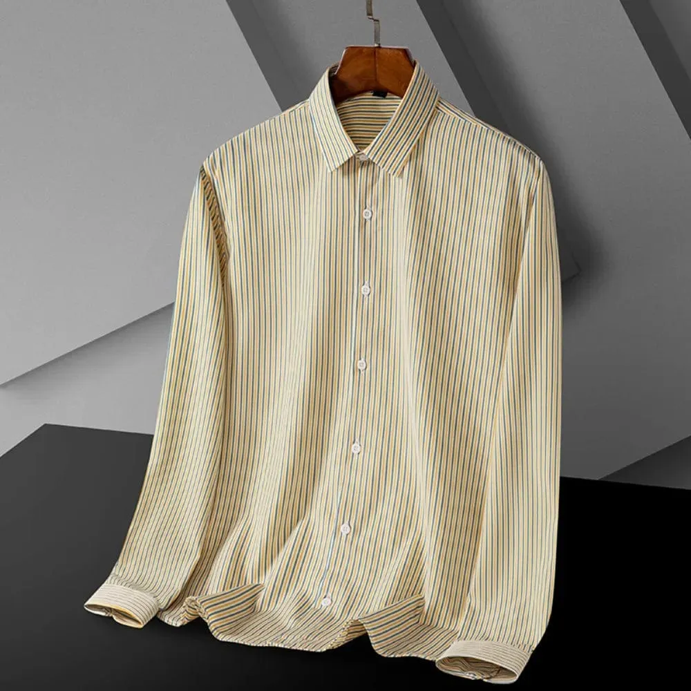 Men's Long Sleeve Striped Casual Dress Shirt: Regular Fit, Business, Trendy Button-Up