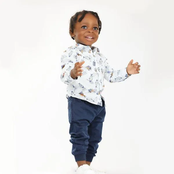 WHITE LONG SLEEVE GRAPHIC PRINT BOYS SHIRT